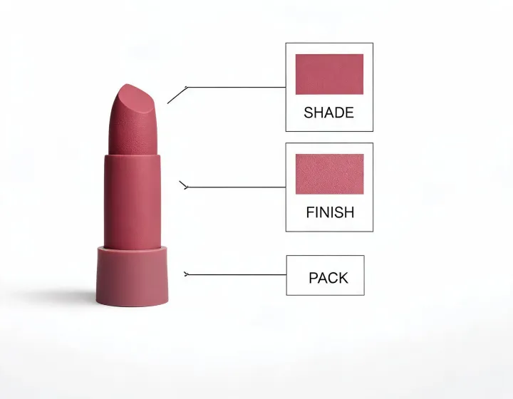 Matte lipstick specification worksheet illustration, not a premises map